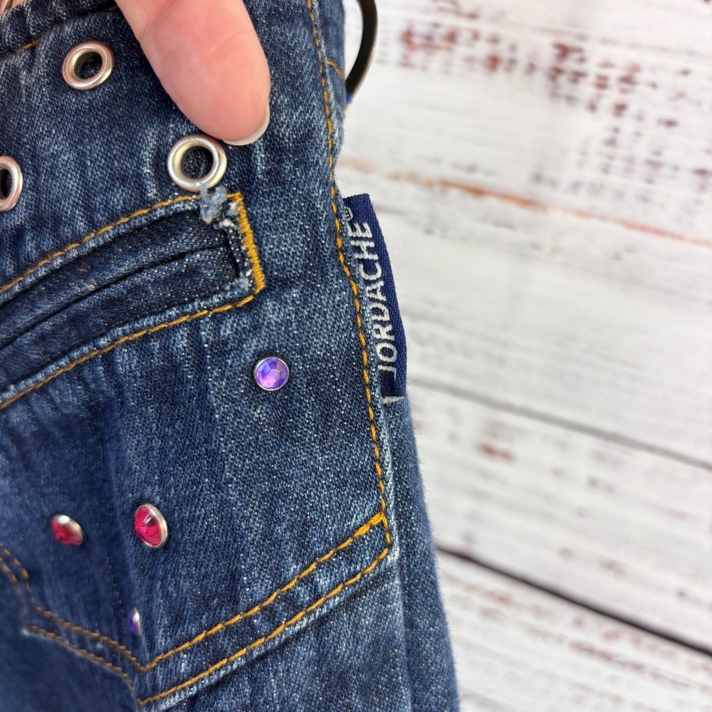 Handmade Upcycled Blue Denim Jean Shoulder Bag Rhinestone Striped Strap Boho - Picture 14 of 14